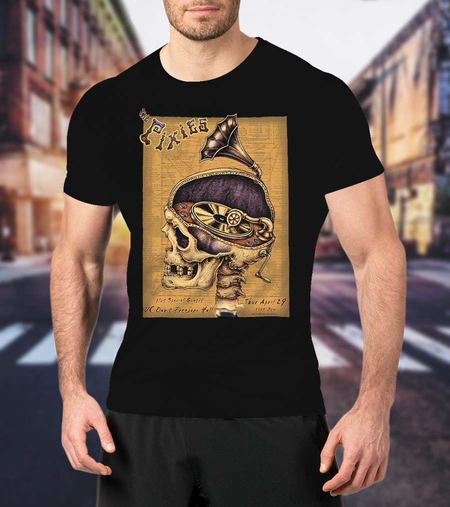 The Pixies Uc Davis Freeborn Hall April 29 Concert Poster Skeleton Phonograph T-Shirt