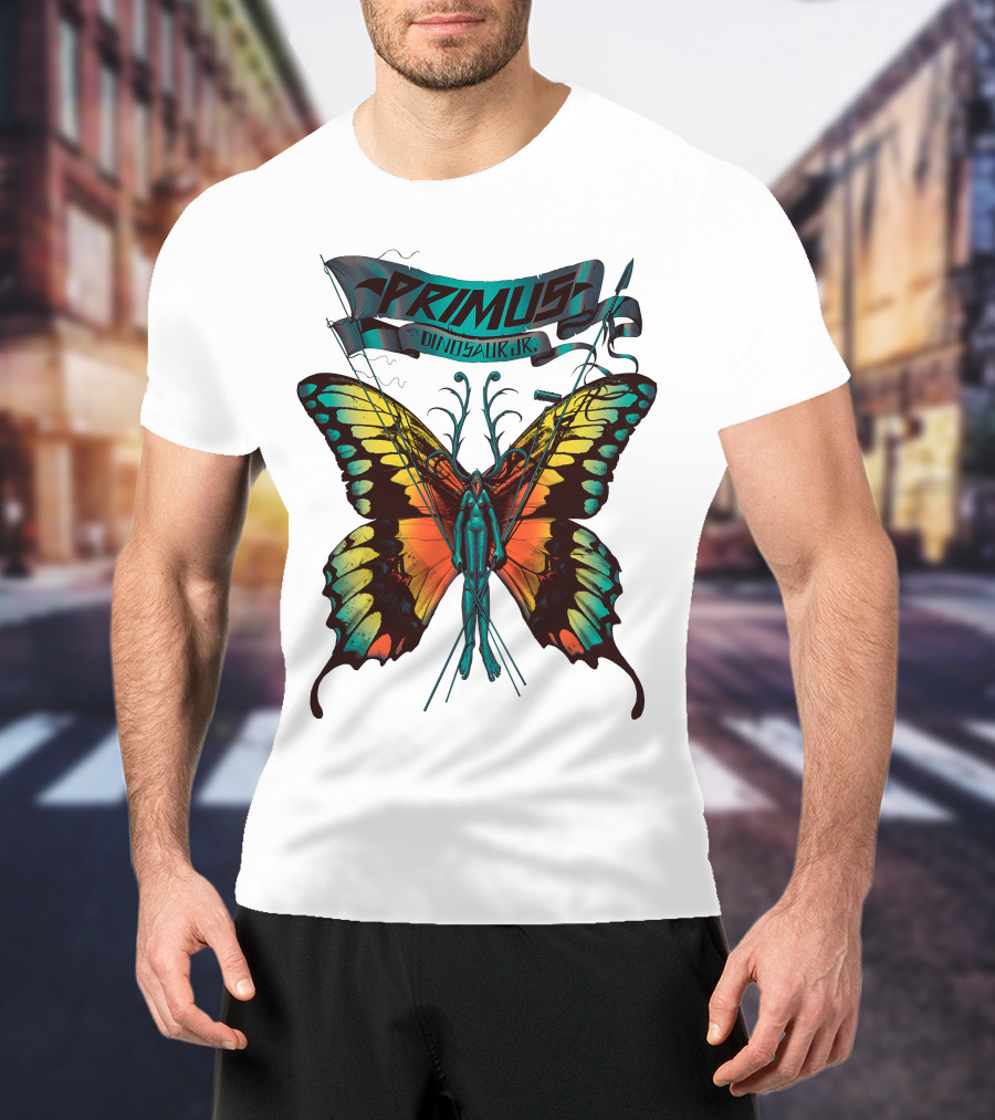 Primus With Dinosaur Jr Butterfly Artwork T-Shirt