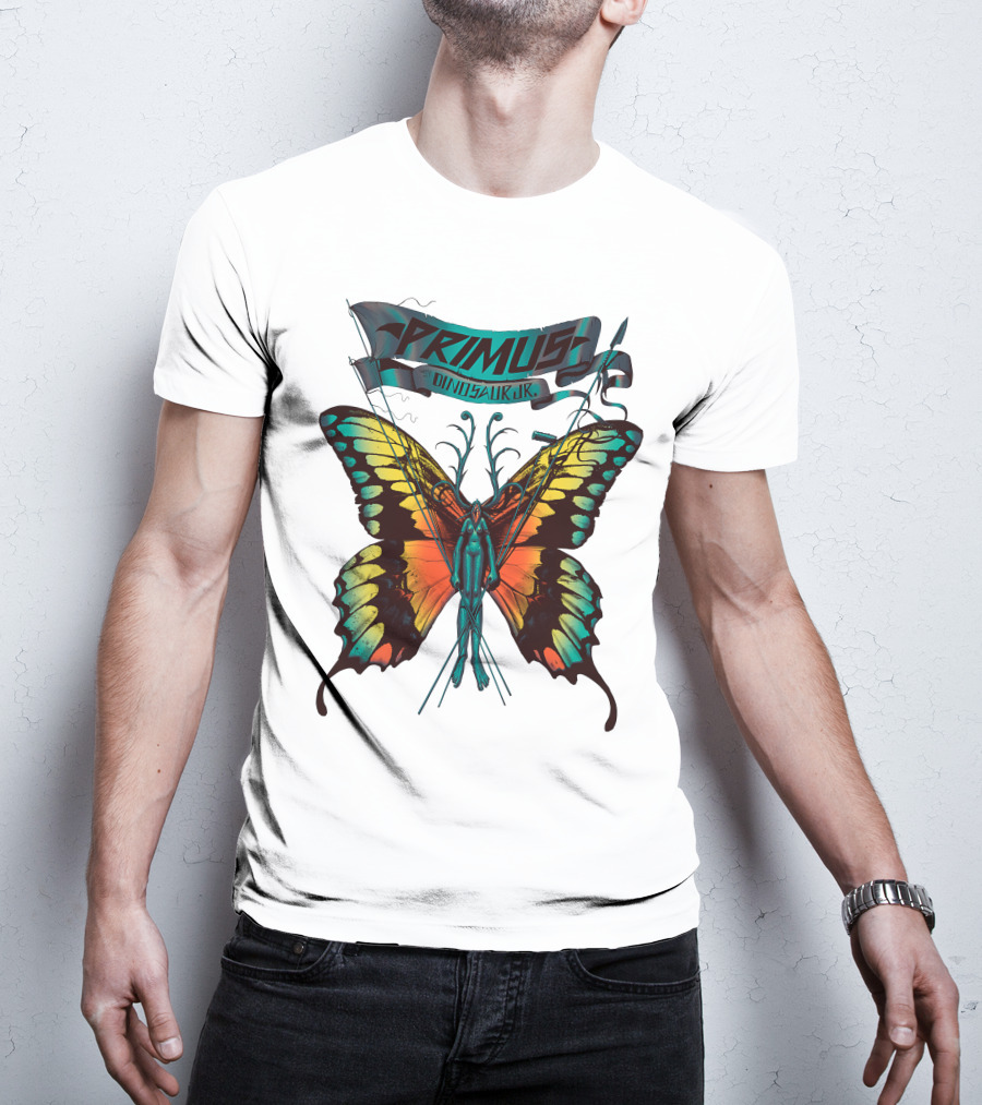 Primus With Dinosaur Jr Butterfly Artwork T-Shirt