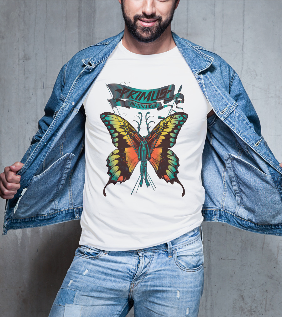 Primus With Dinosaur Jr Butterfly Artwork T-Shirt