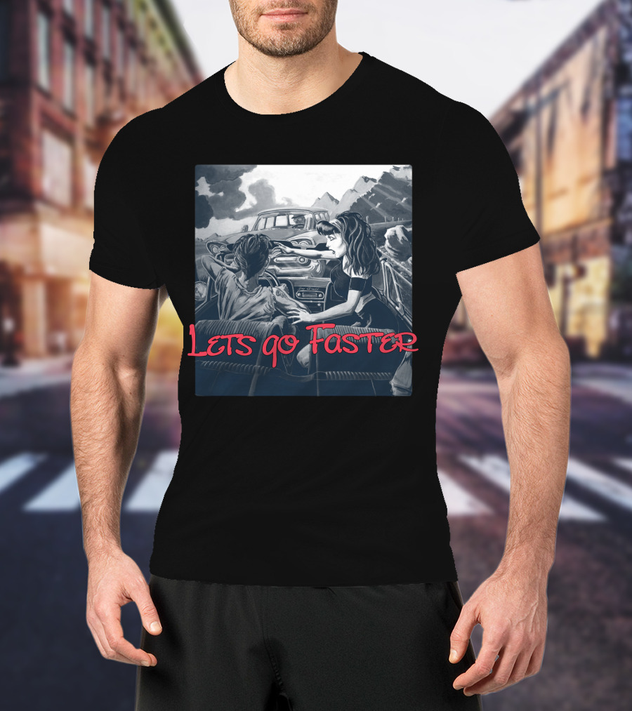 Lets Go Faster Vintage Car Scene T-Shirt