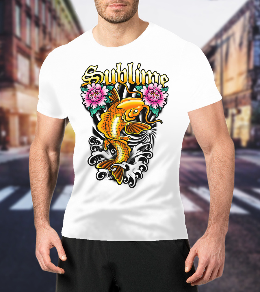 Sublime Koi Fish With Floral Waves T-Shirt