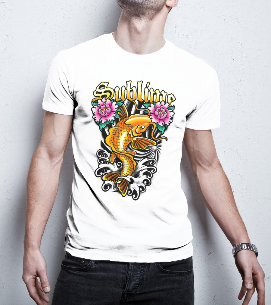 Sublime Koi Fish With Floral Waves T-Shirt