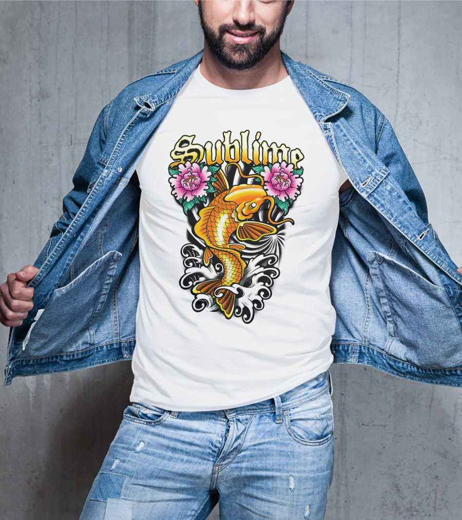 Sublime Koi Fish With Floral Waves T-Shirt