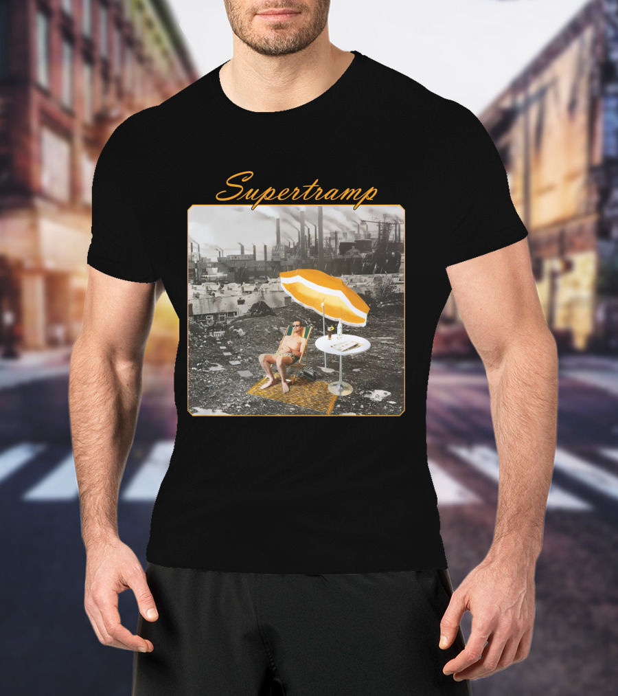 Supertramp Urban Industrial Paradise Imagery With Factory Backdrop And Relaxing Figure T-Shirt