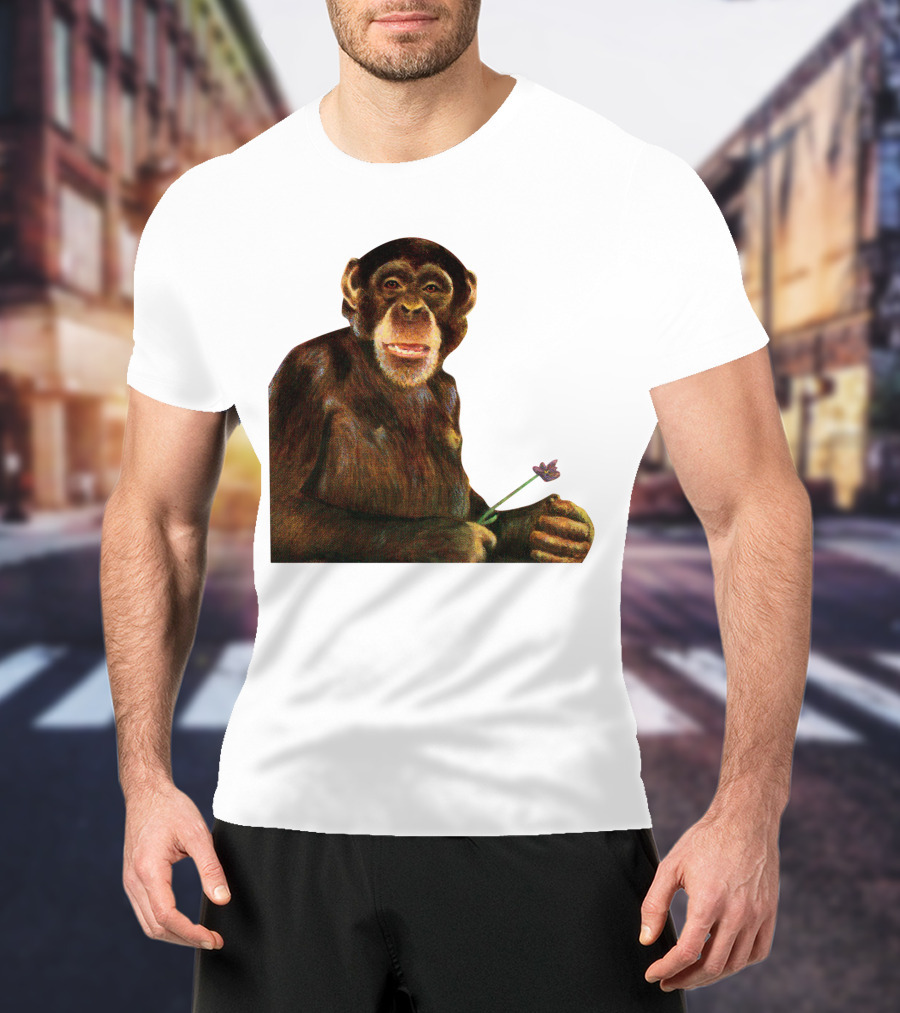 Chimpanzee Holding Purple Flower T-Shirt