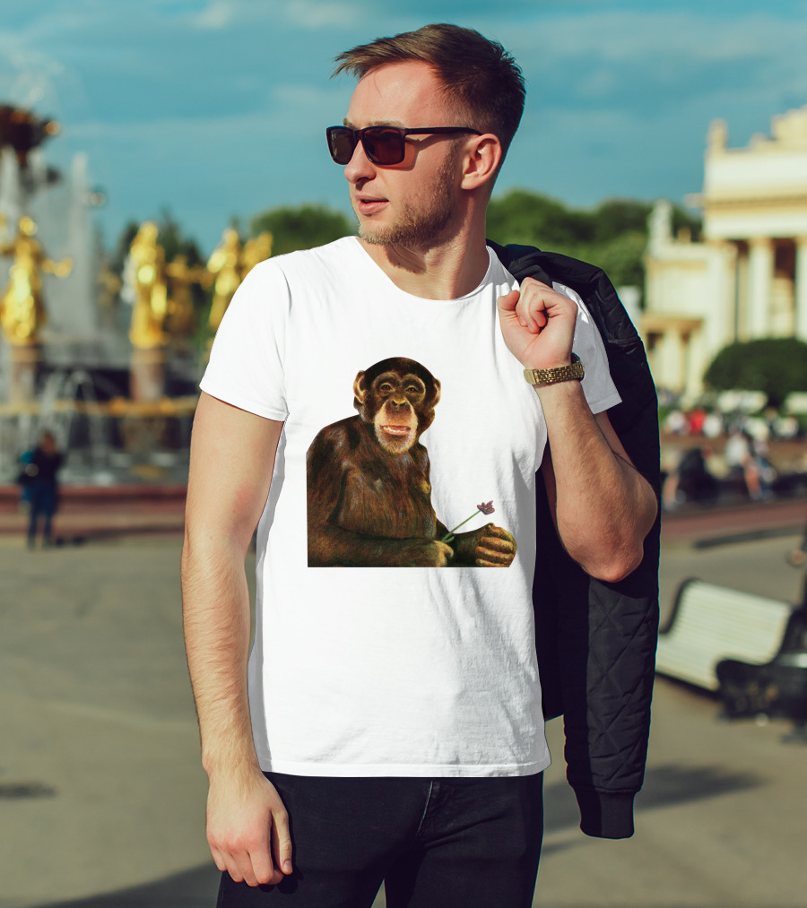 Chimpanzee Holding Purple Flower T-Shirt