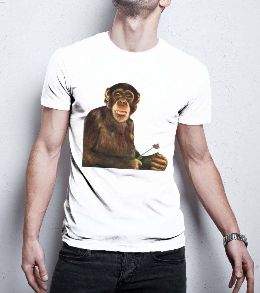 Chimpanzee Holding Purple Flower T-Shirt