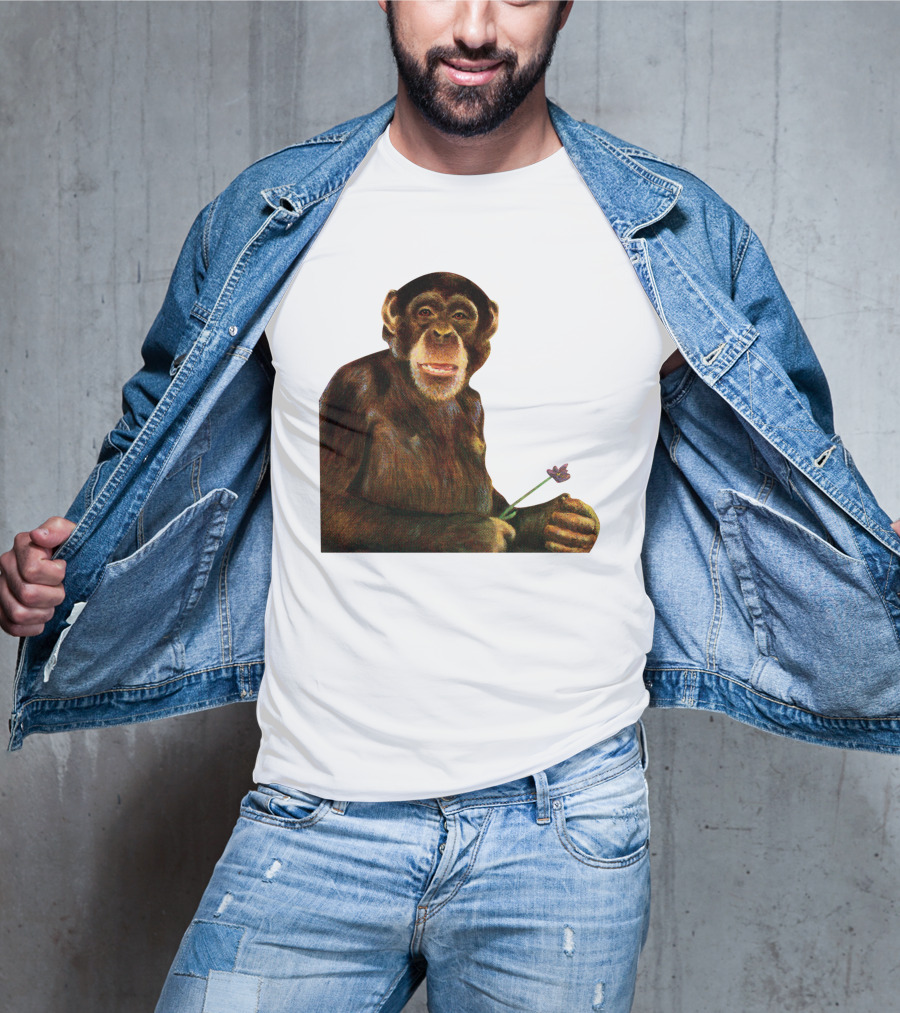 Chimpanzee Holding Purple Flower T-Shirt