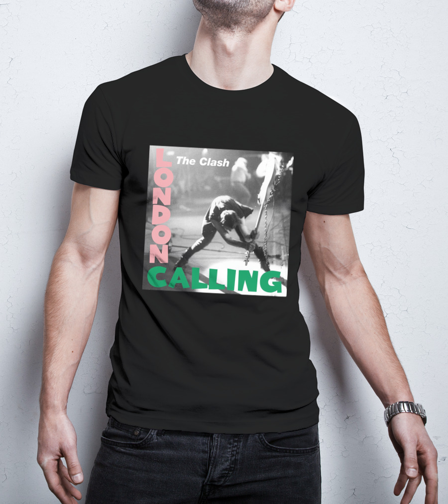The Clash London Calling Album Cover Black And White Photo Iconic Rock Band T-Shirt
