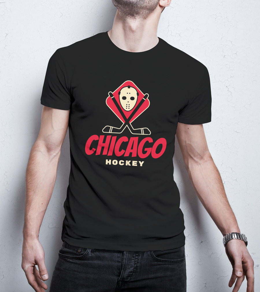 Chicago Hockey Mask And Crossed Sticks T-Shirt