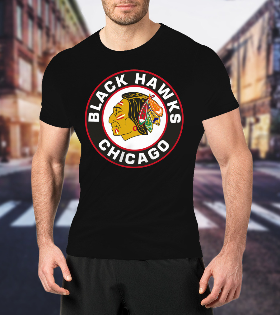 Chicago Blackhawks Classic Logo Design Featuring Iconic Native American Head Symbol T-Shirt