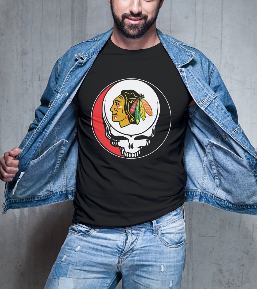 Chicago Blackhawks Grateful Dead Skull Logo Fusion T-Shirt