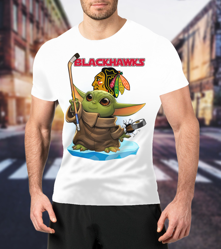 Baby Yoda Blackhawks Hockey T-Shirt