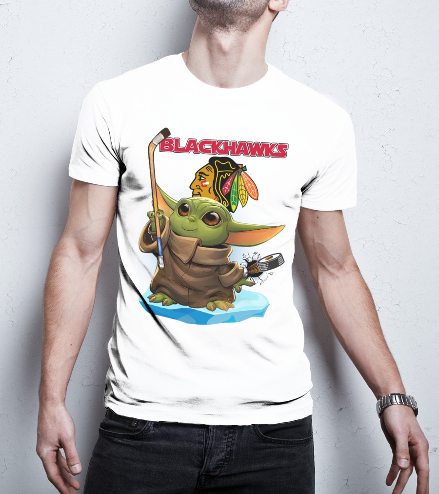 Baby Yoda Blackhawks Hockey T-Shirt