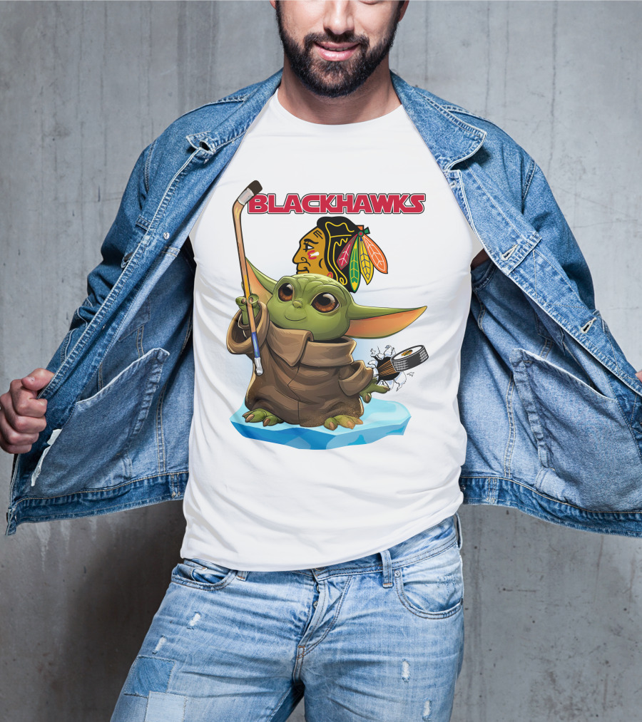 Baby Yoda Blackhawks Hockey T-Shirt