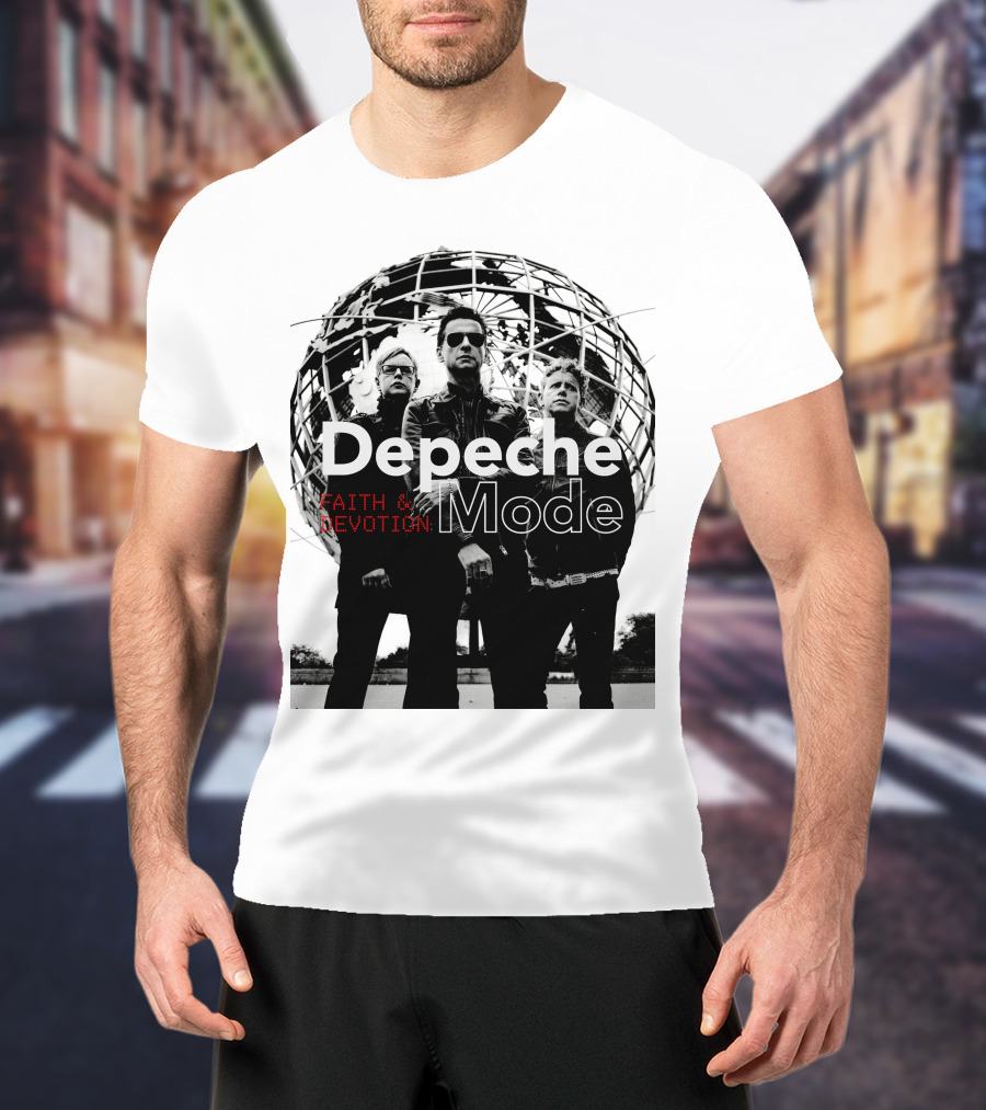 Depeche Mode Faith And Devotion Iconic Band Members In Front Of Unisphere T-Shirt