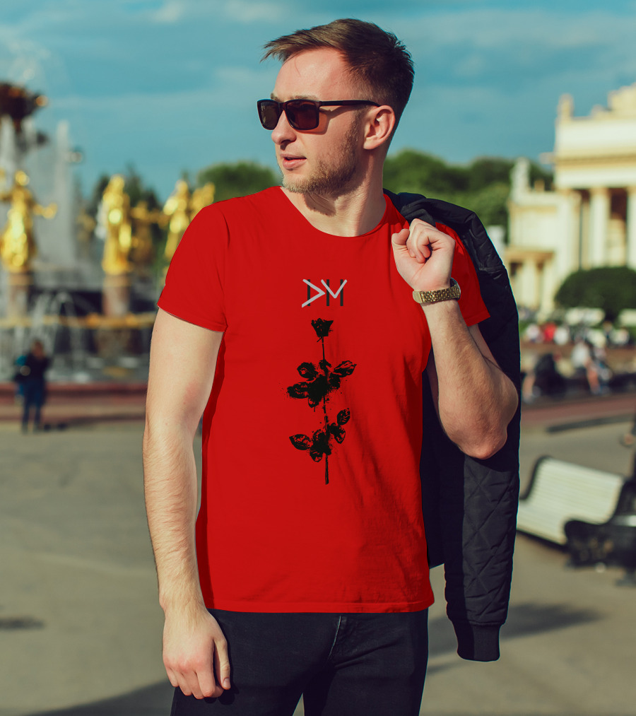 Dpm 46 Black Rose Graphic On Red T-Shirt