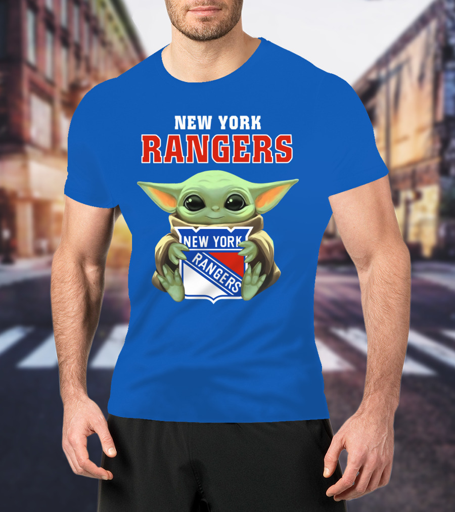 New York Rangers Baby Yoda Holding Team T-Shirt