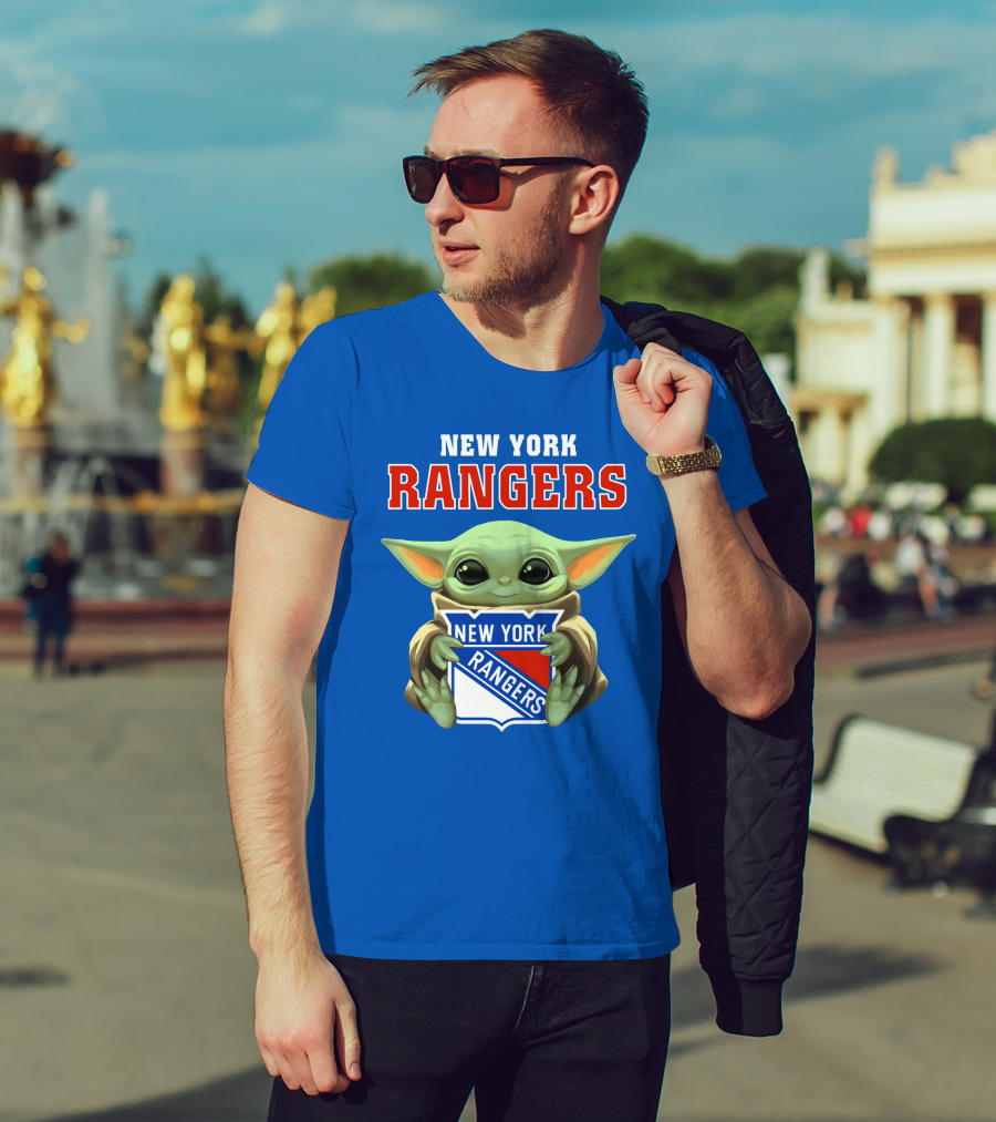 New York Rangers Baby Yoda Holding Team T-Shirt