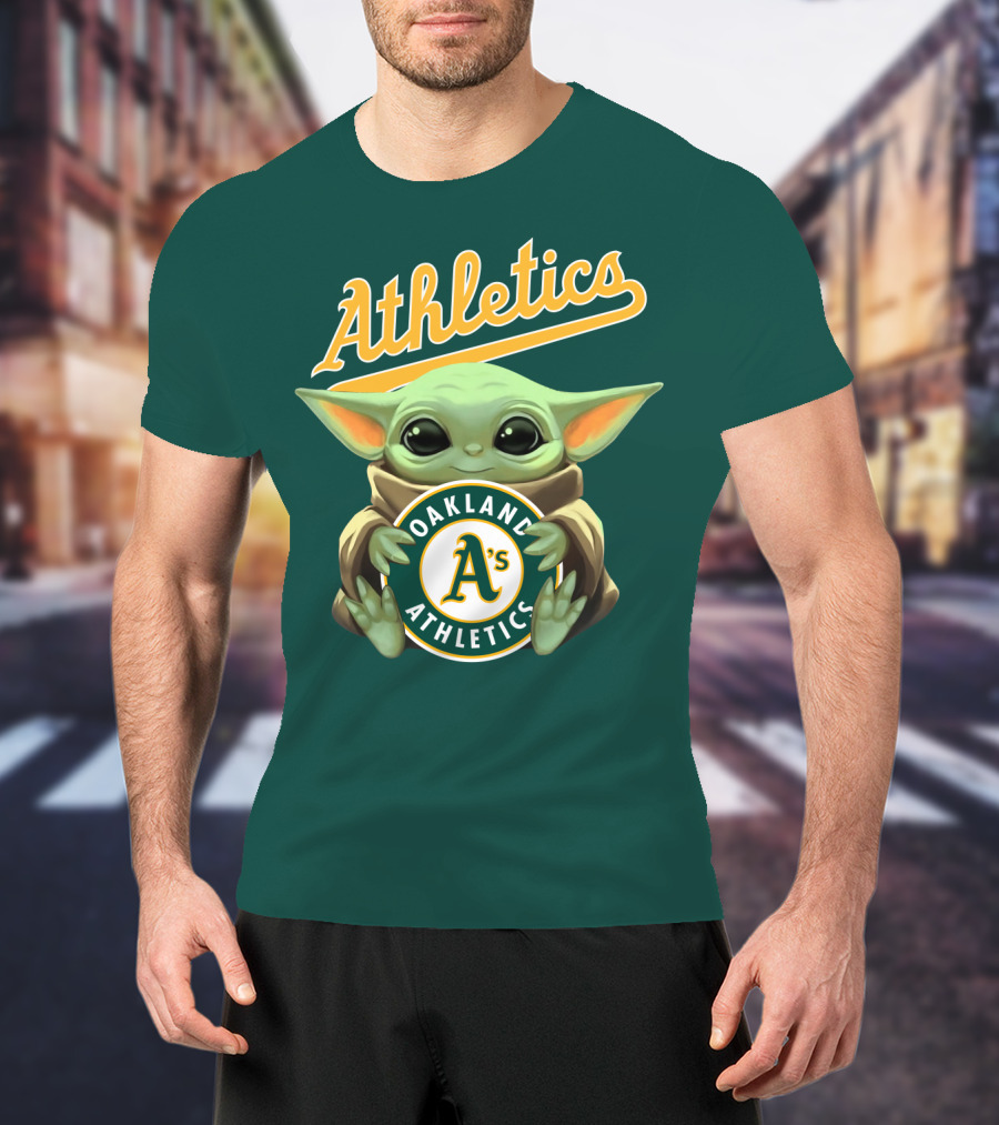 Oakland Athletics Baby Yoda Holding T-Shirt