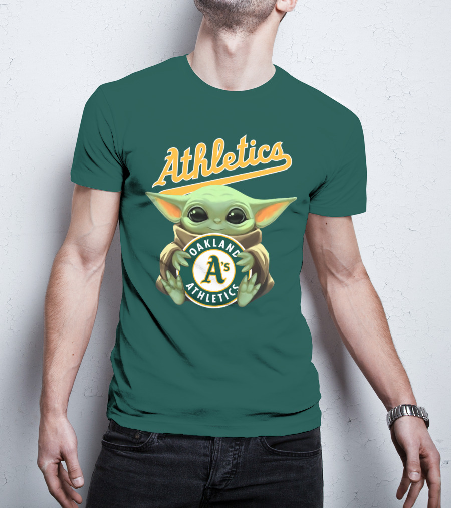 Oakland Athletics Baby Yoda Holding T-Shirt