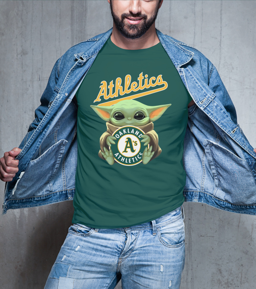 Oakland Athletics Baby Yoda Holding T-Shirt