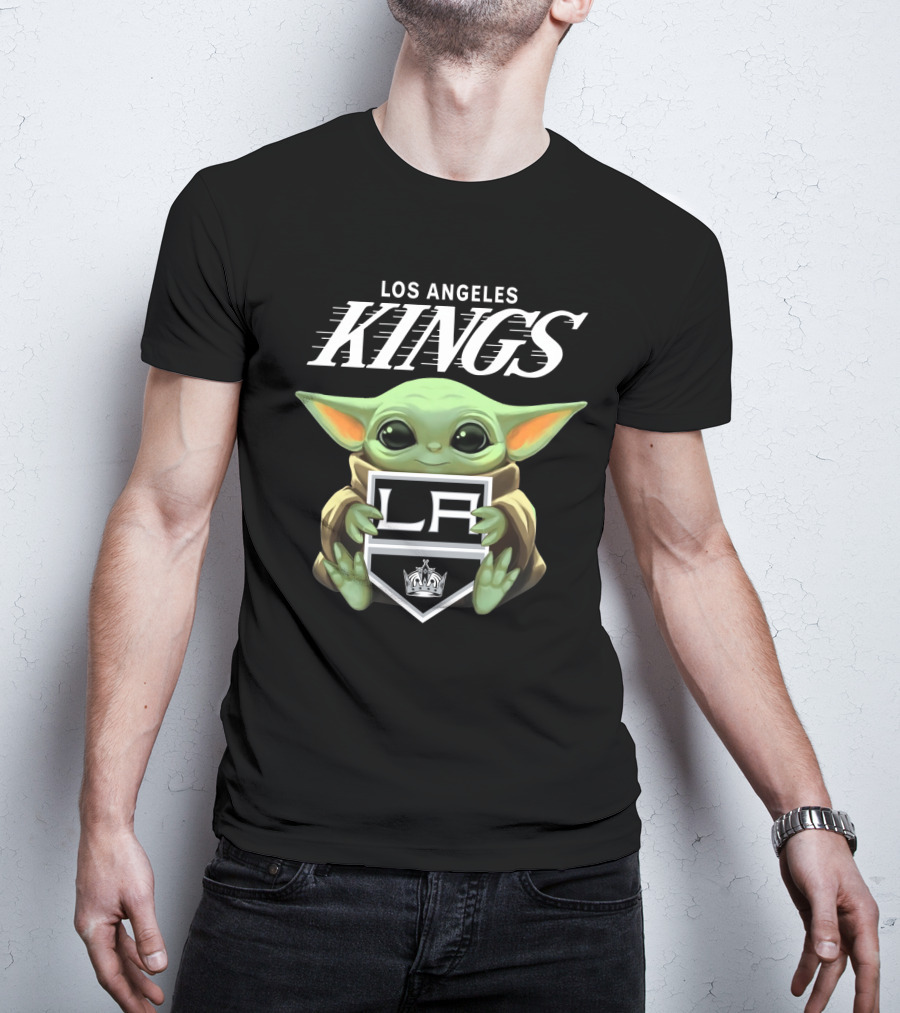 Los Angeles Kings Baby Yoda Holding LA Shield T-Shirt