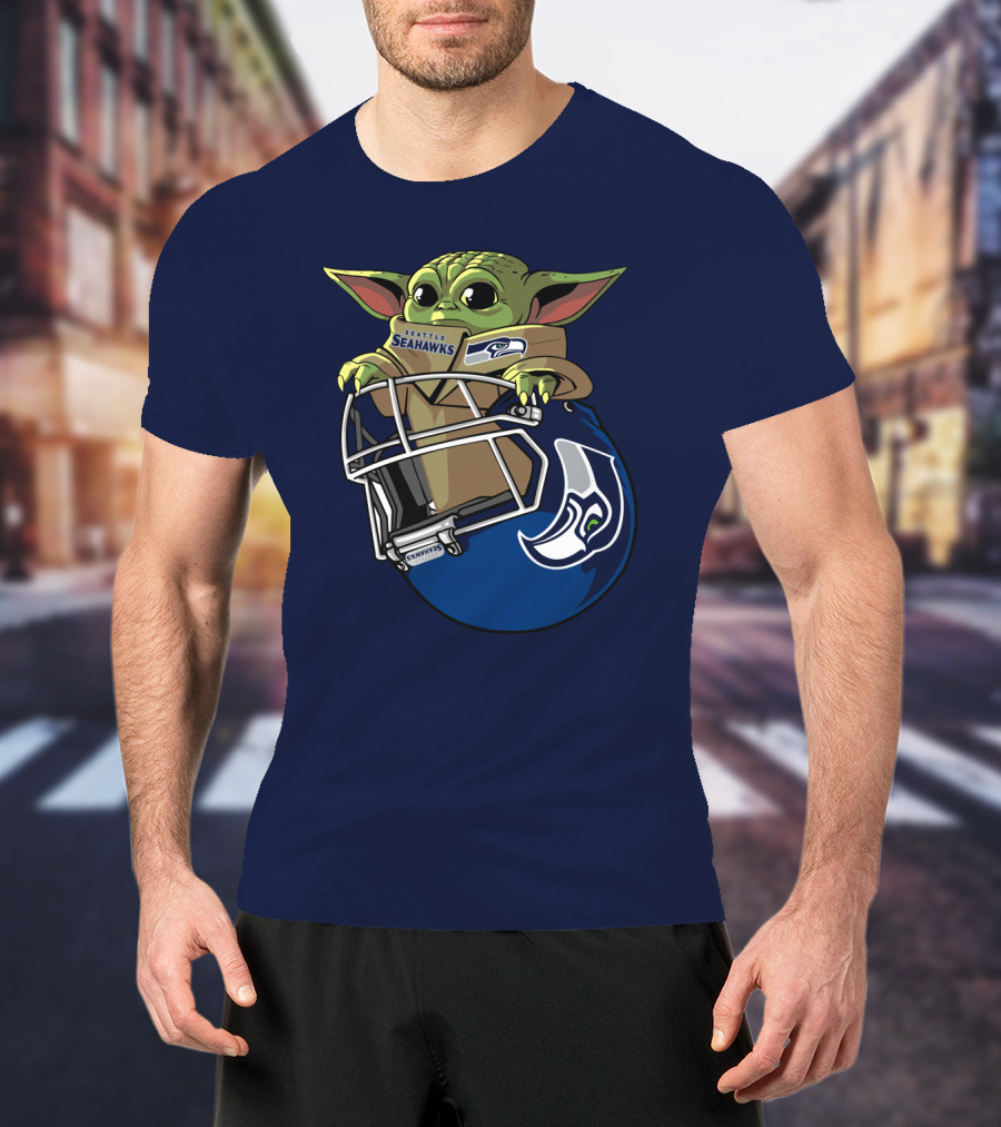 Seattle Seahawks Baby Yoda Helmet Fan T-Shirt