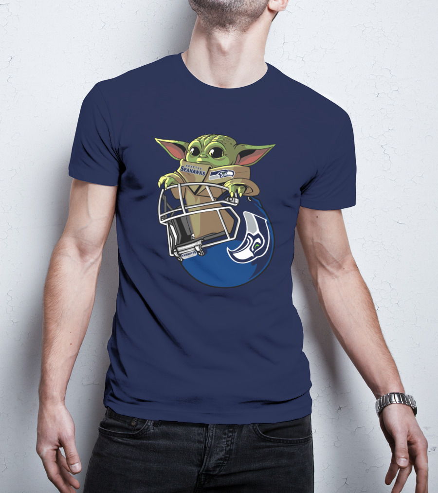 Seattle Seahawks Baby Yoda Helmet Fan T-Shirt