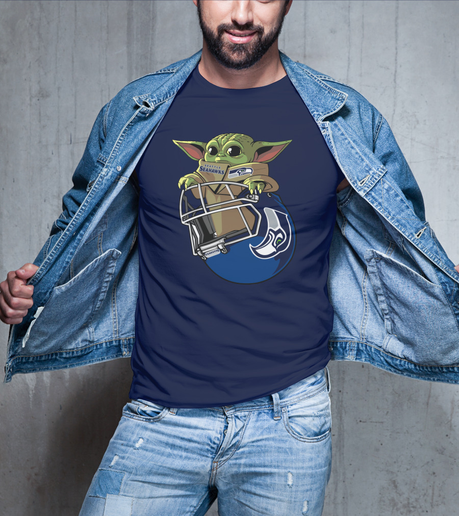 Seattle Seahawks Baby Yoda Helmet Fan T-Shirt