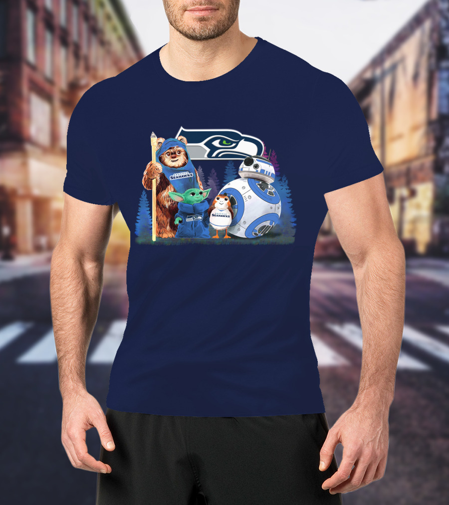 Star Wars Seahawks Ewok Baby Yoda BB-8 Porg Team T-Shirt