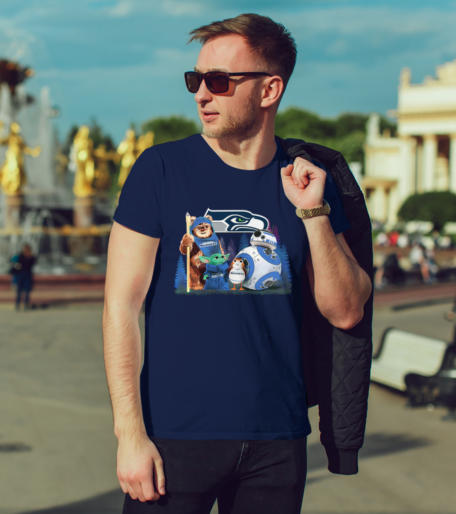 Star Wars Seahawks Ewok Baby Yoda BB-8 Porg Team T-Shirt