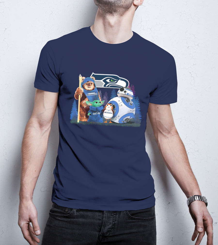Star Wars Seahawks Ewok Baby Yoda BB-8 Porg Team T-Shirt