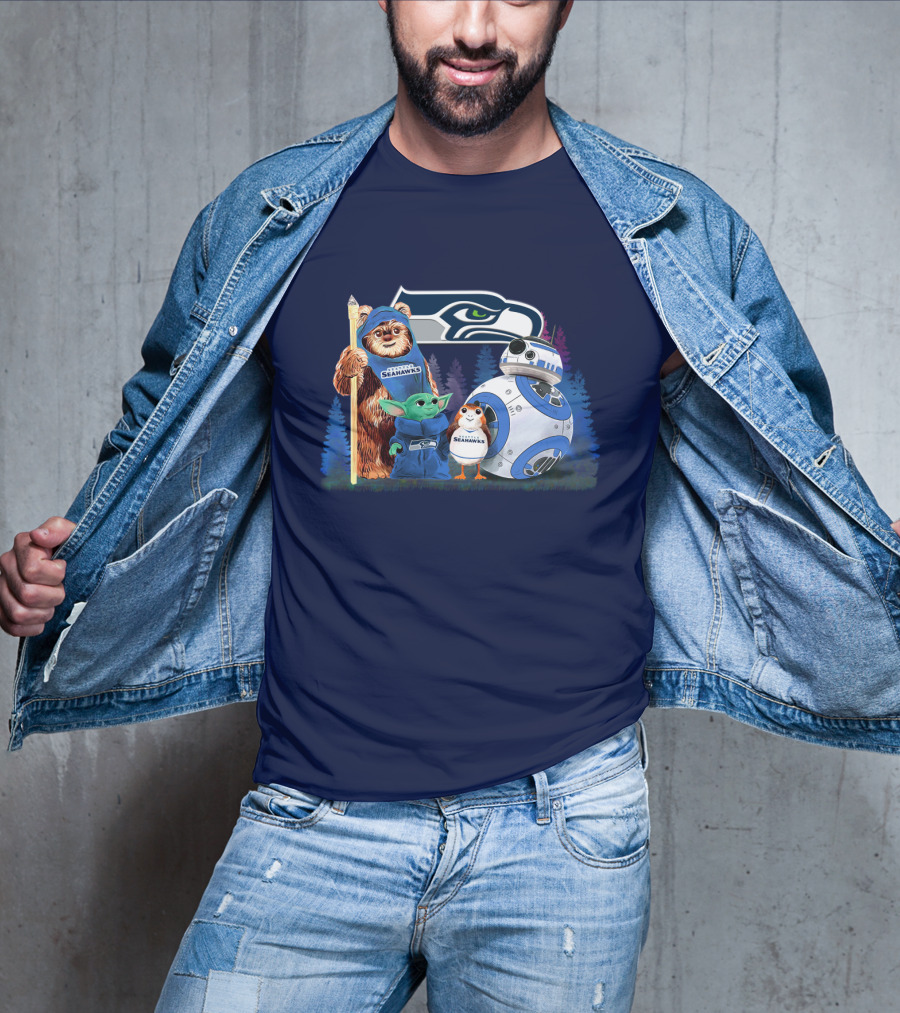 Star Wars Seahawks Ewok Baby Yoda BB-8 Porg Team T-Shirt