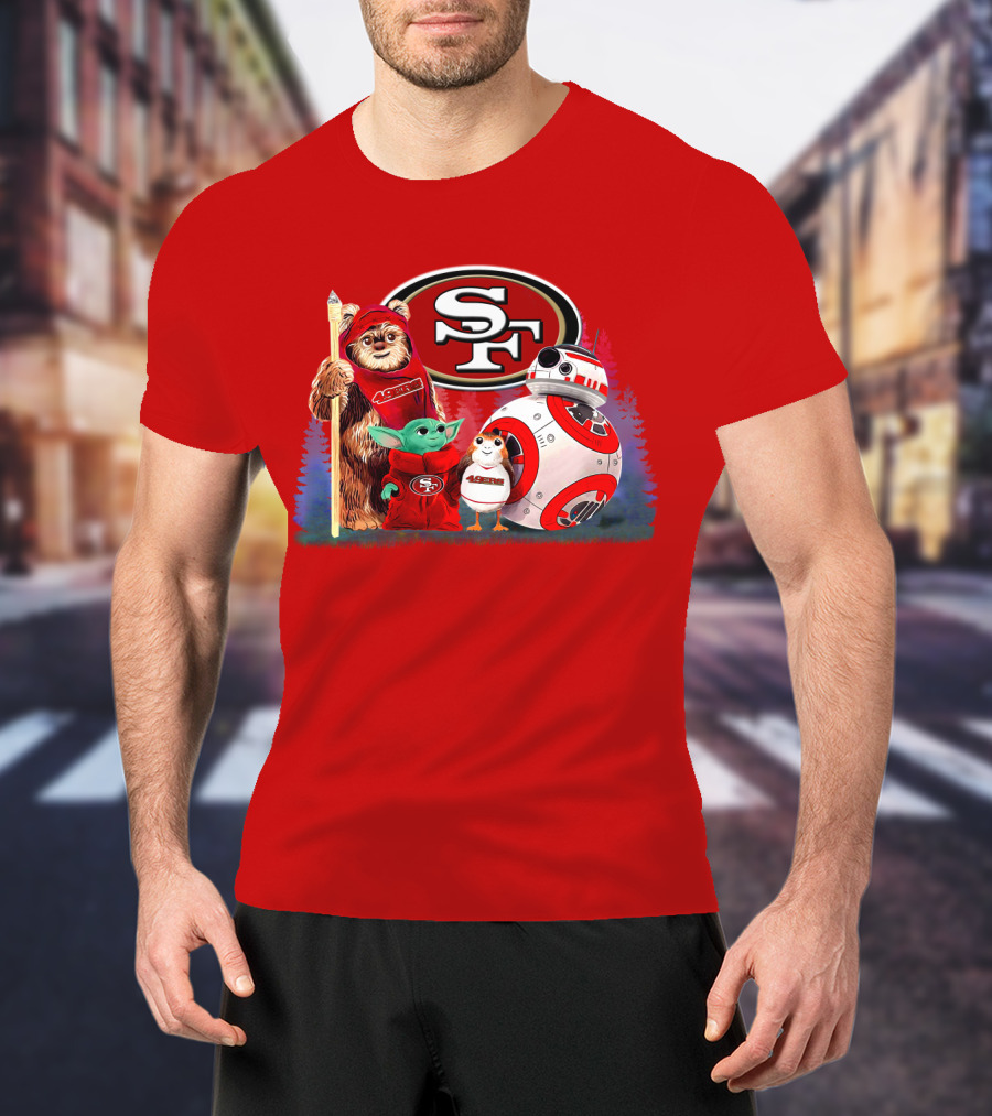Star Wars SF 49ers Ewok Yoda BB-8 Porg Team Fan Gear T-Shirt