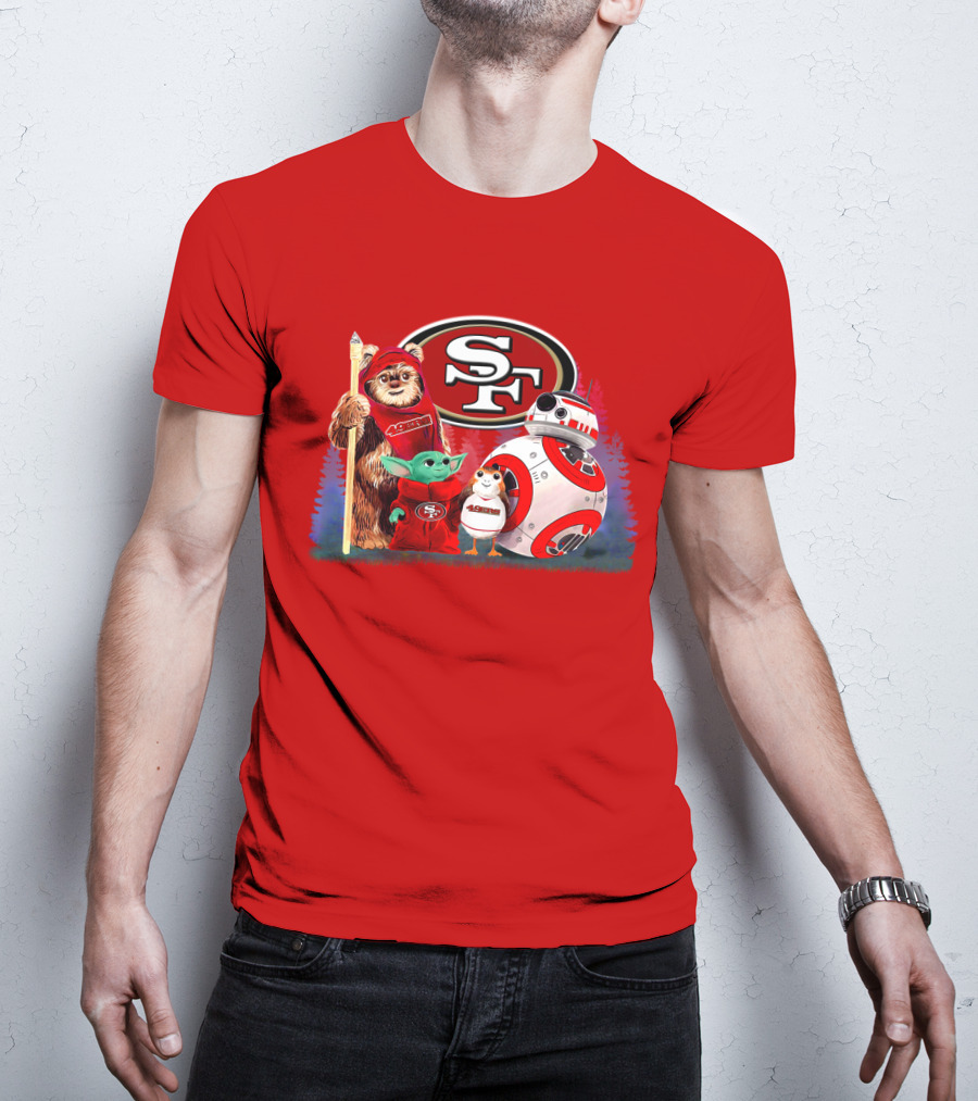 Star Wars SF 49ers Ewok Yoda BB-8 Porg Team Fan Gear T-Shirt