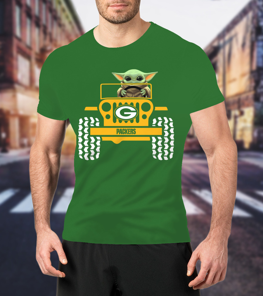 Baby Yoda Driving Green Bay Packers Jeep T-Shirt