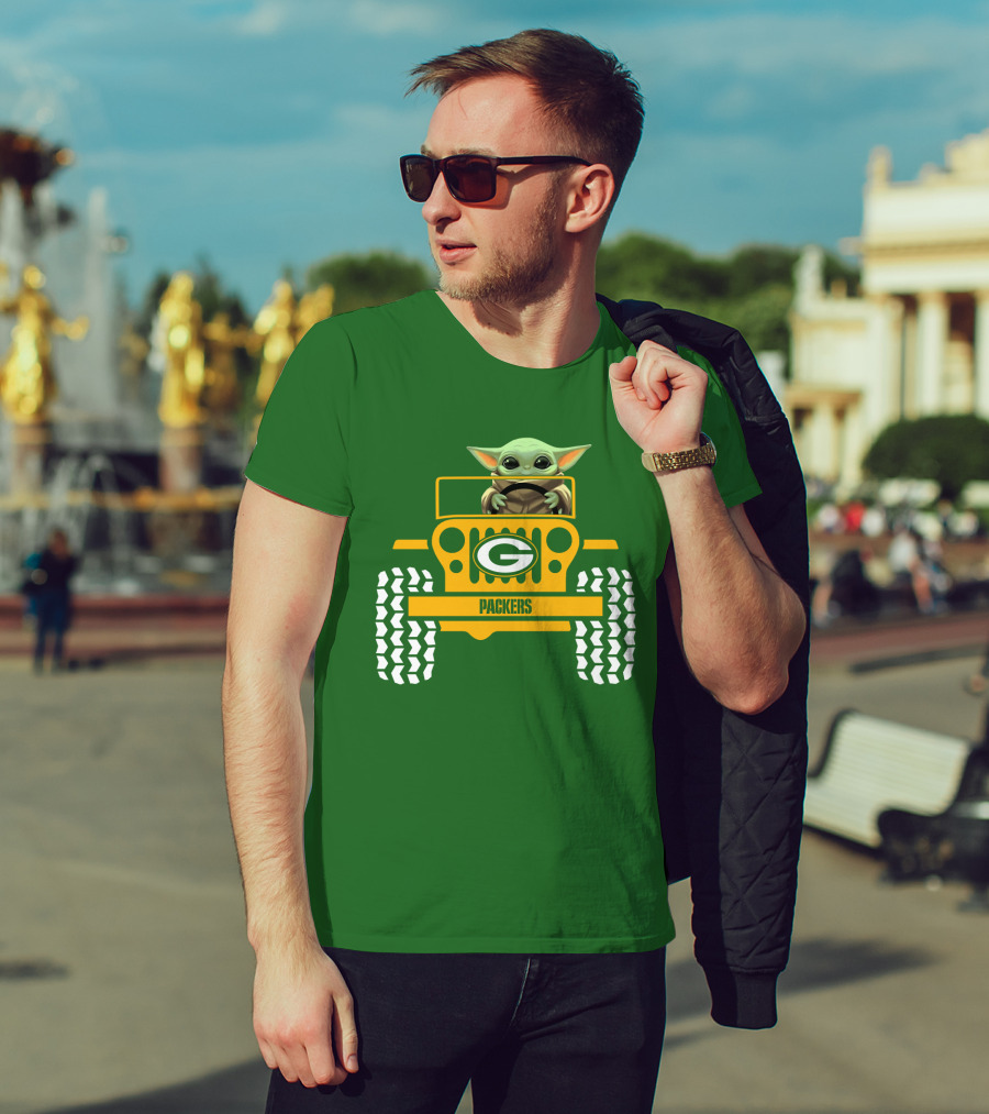 Baby Yoda Driving Green Bay Packers Jeep T-Shirt