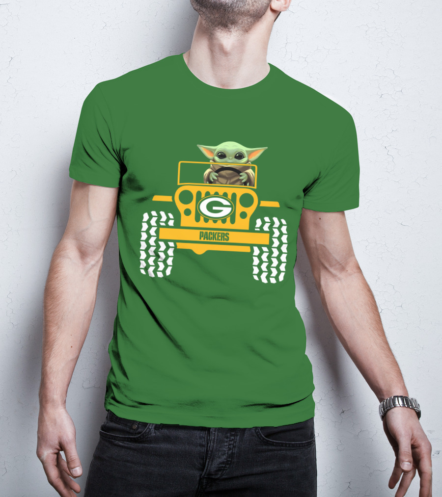 Baby Yoda Driving Green Bay Packers Jeep T-Shirt