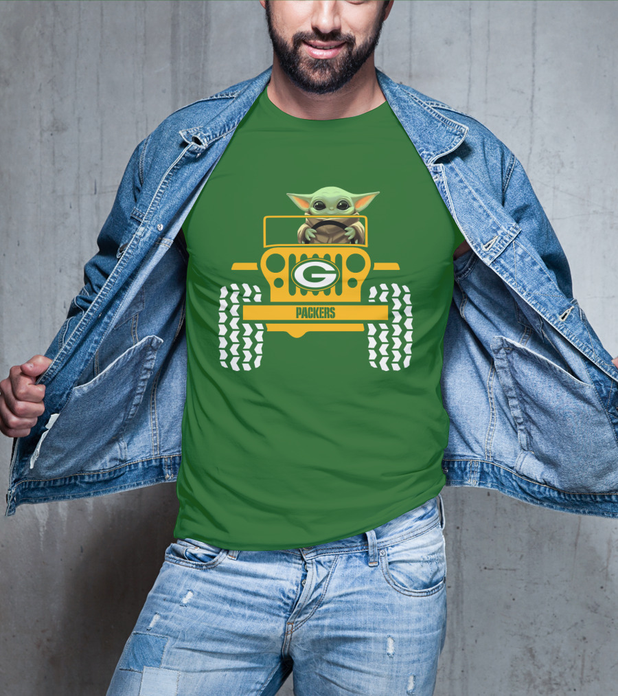 Baby Yoda Driving Green Bay Packers Jeep T-Shirt