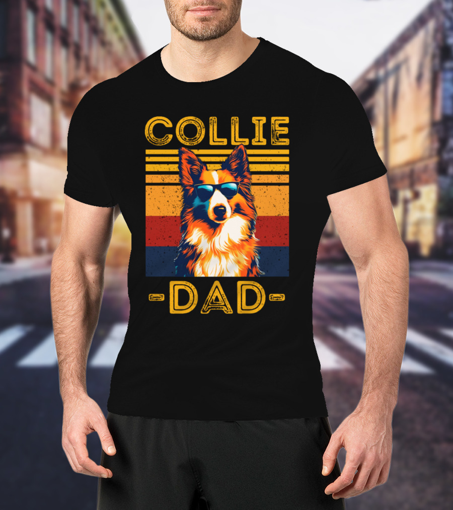 COLLIE DAD Retro Sunglasses Dog Vintage Stripes T-Shirt