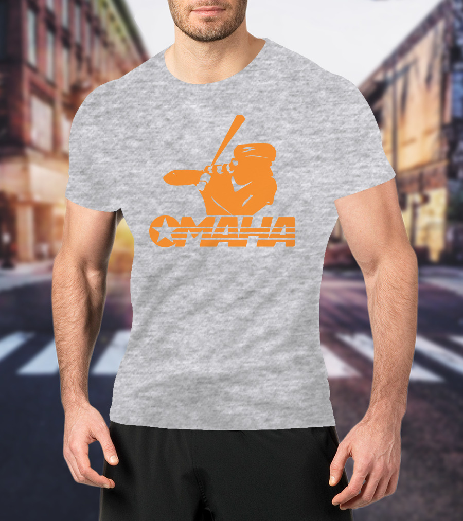 TN Omaha Baseball Silhouette With Star In Orange T-Shirt