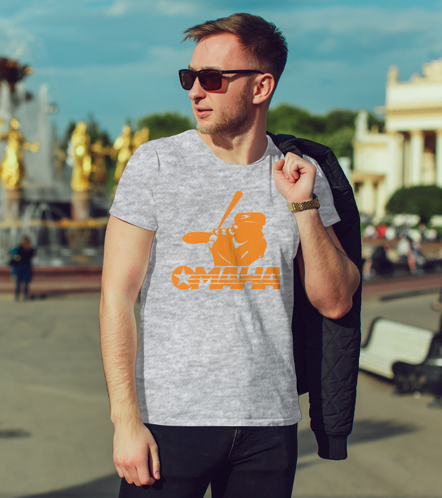 TN Omaha Baseball Silhouette With Star In Orange T-Shirt