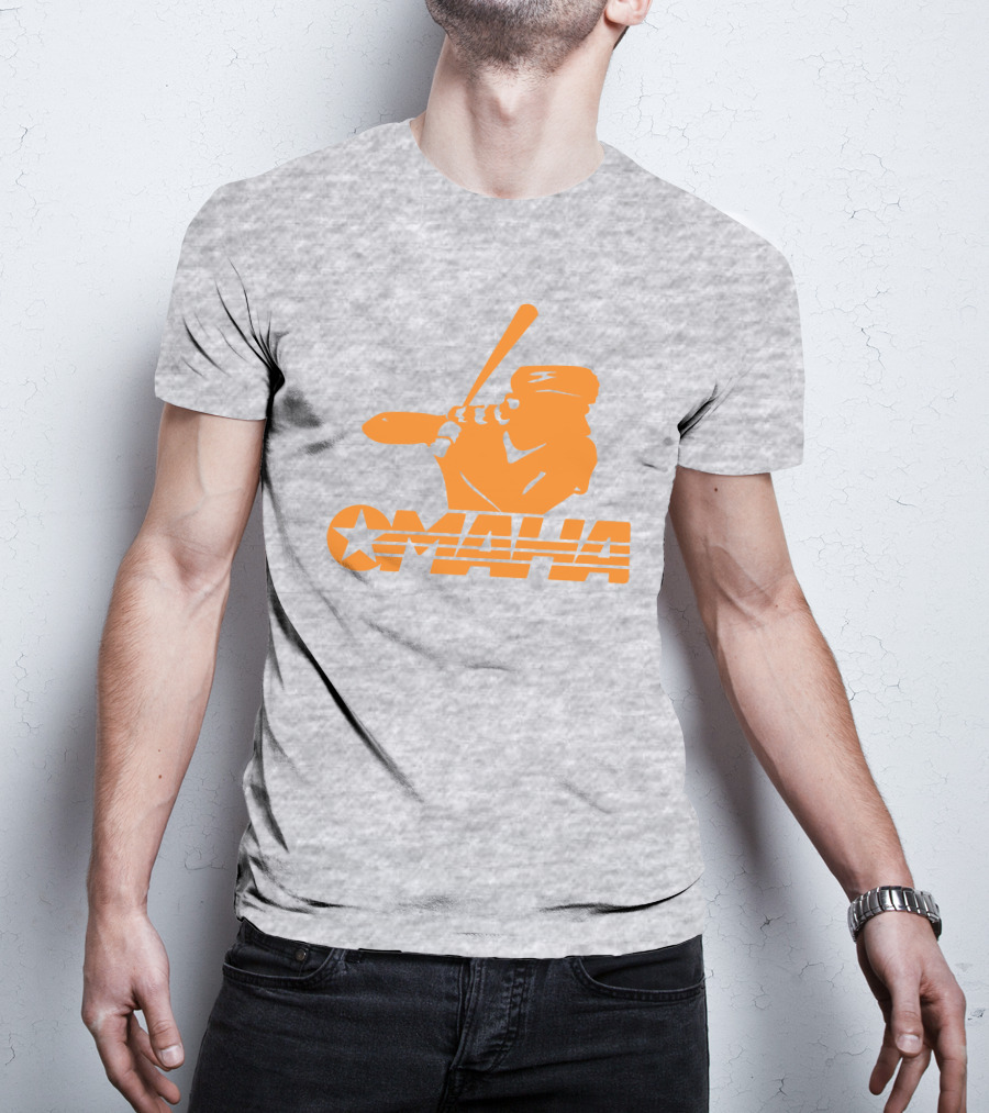 TN Omaha Baseball Silhouette With Star In Orange T-Shirt