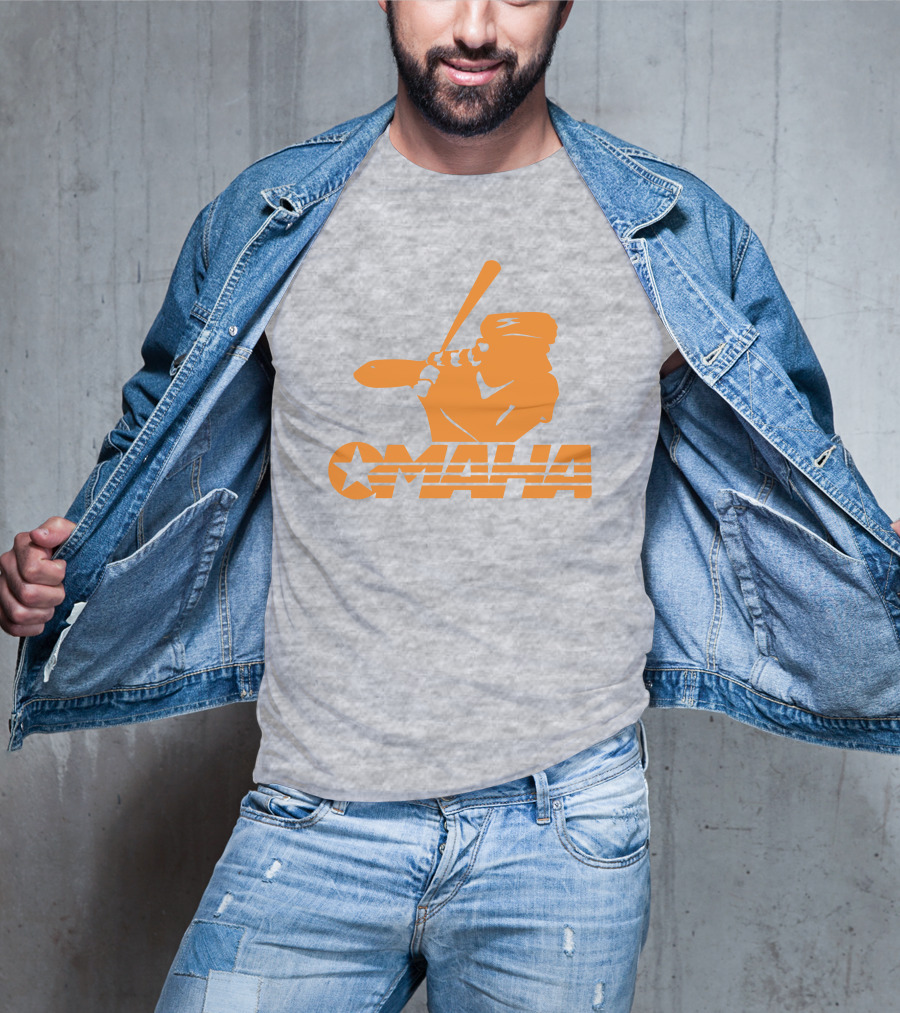 TN Omaha Baseball Silhouette With Star In Orange T-Shirt