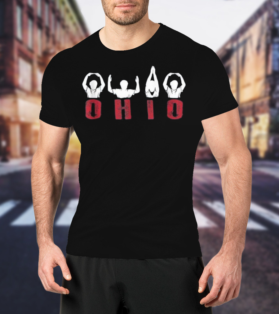 Ohio Proud Graphic With People Forming Letters In Red T-Shirt