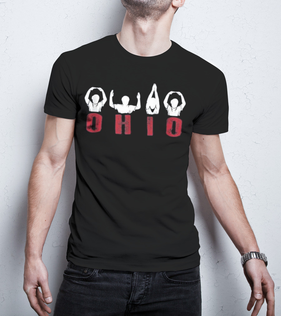 Ohio Proud Graphic With People Forming Letters In Red T-Shirt