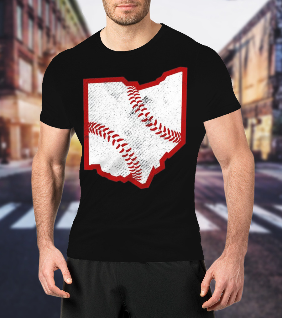 Ohio Baseball Map With Red Stitching T-Shirt