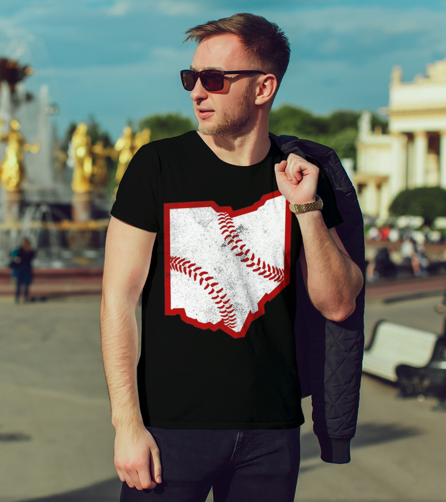 Ohio Baseball Map With Red Stitching T-Shirt